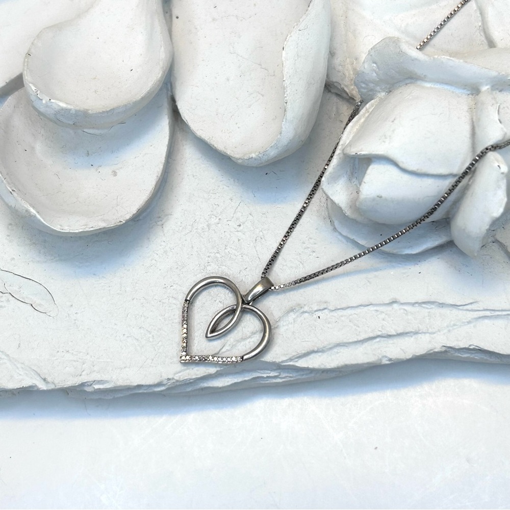 Vintage Heart Genuine Diamonds Sterling Silver Italy Chain Necklace 18”
